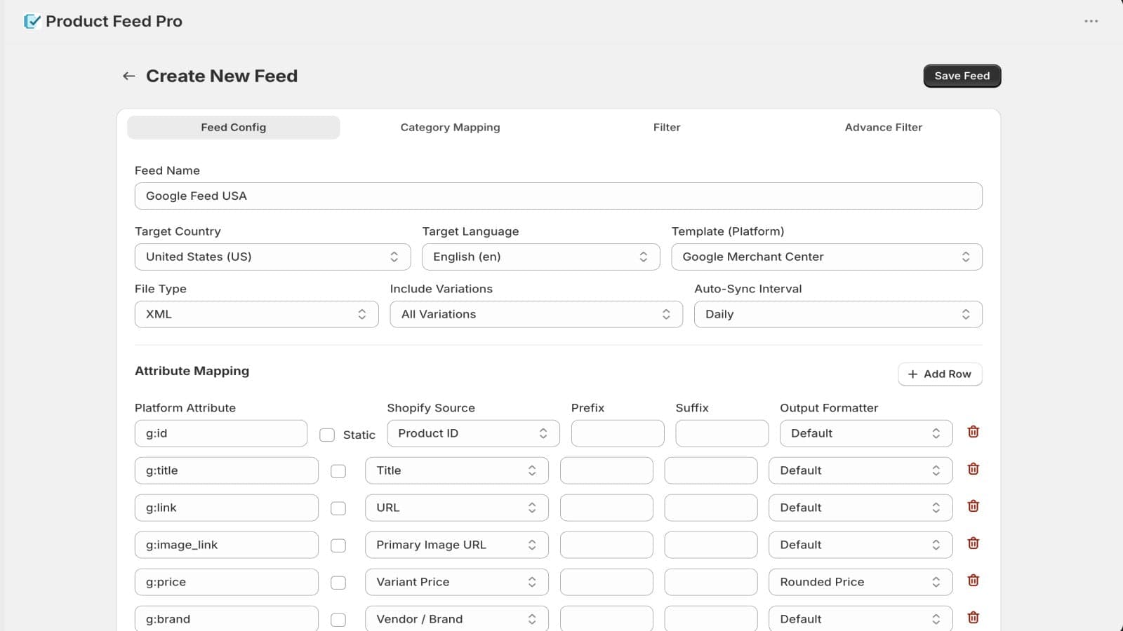 Create feed