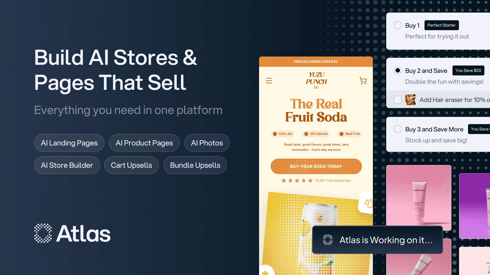 Atlas AI store and page builder for Shopify with upsells
