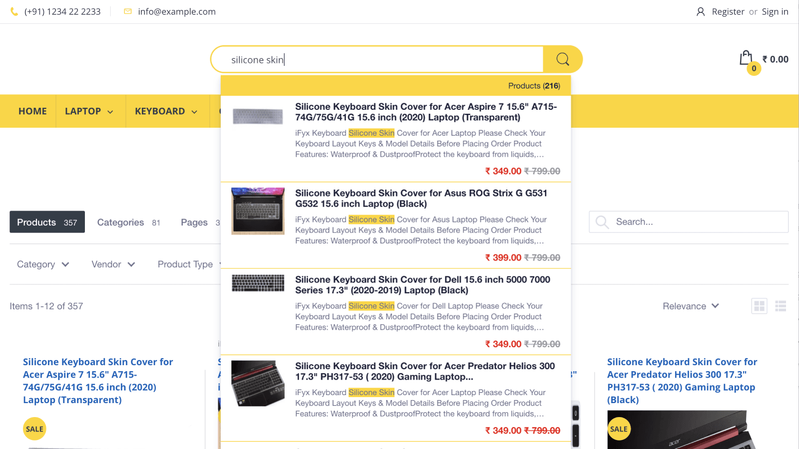 Example of search autocomplete