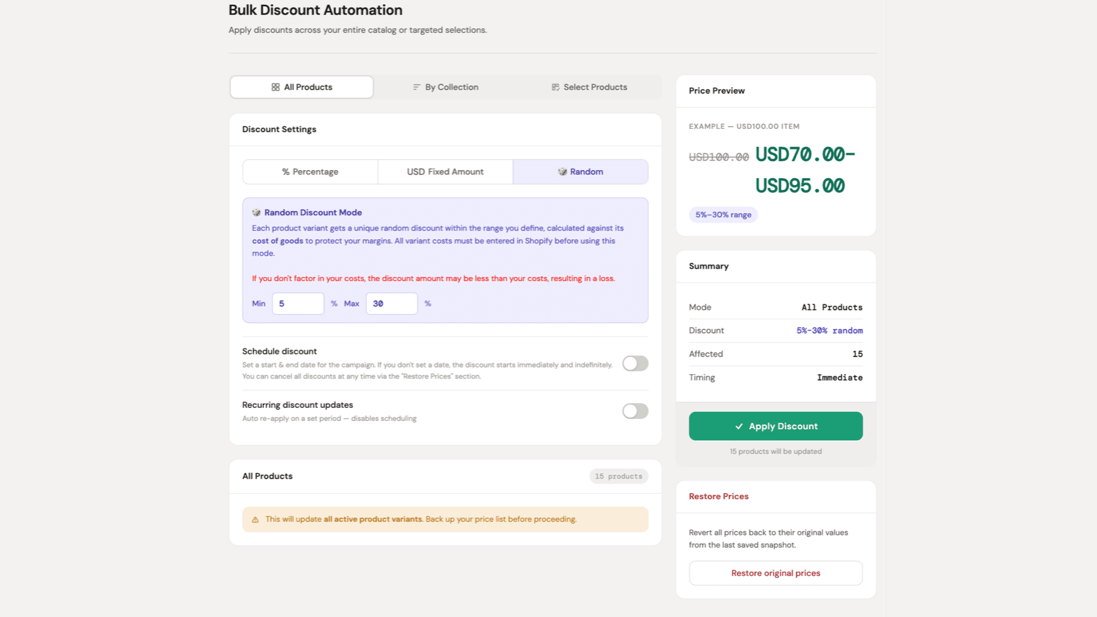 Shopify App Bulk Discount Automation