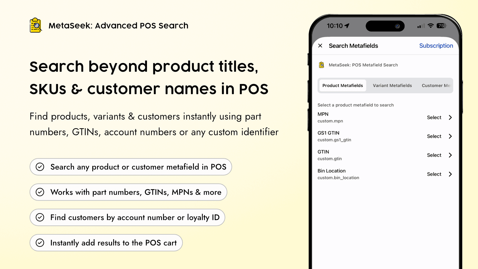 MetaSeek Shopify POS Metafield Search