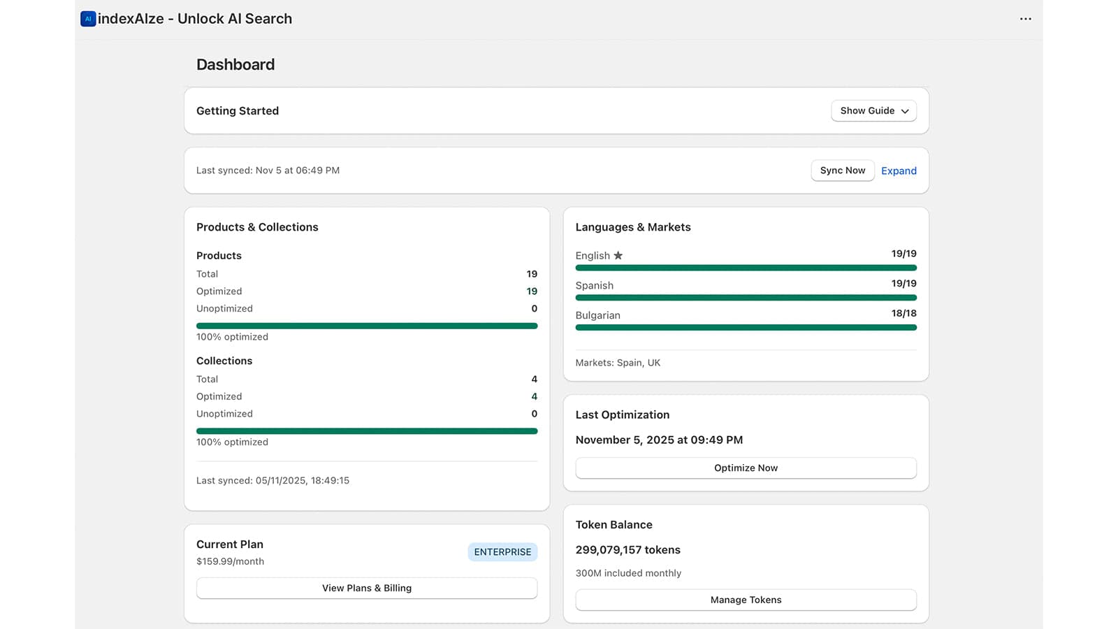 Fully optimized Shopify store dashboard with AI metrics