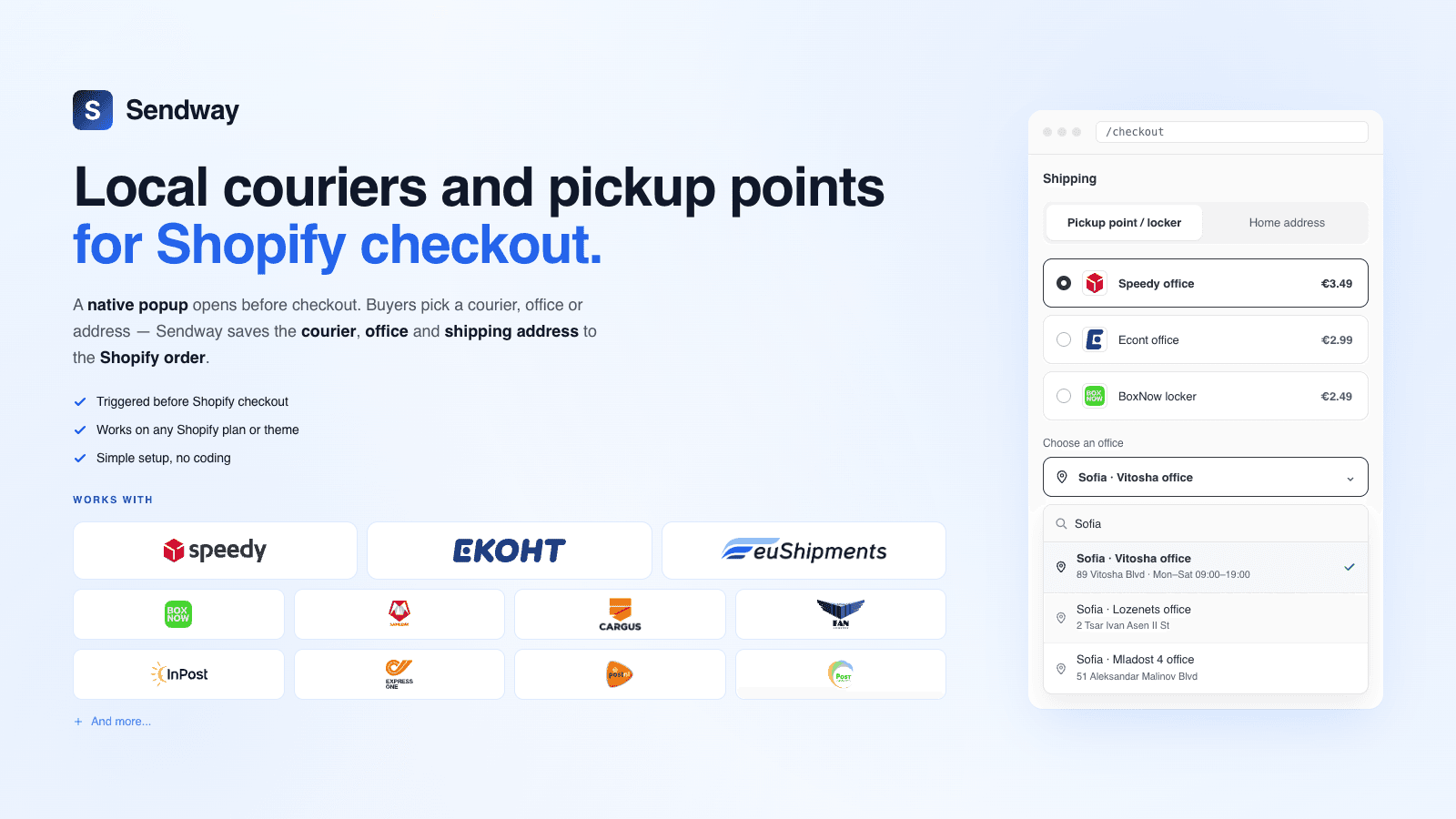 Local couriers and pickup points for Shopify checkout