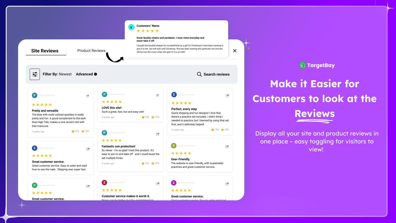 Display both site and product reviews in separate widgets