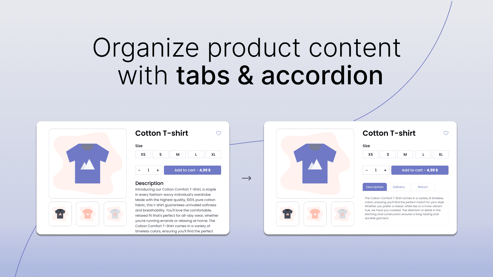Simply add headings to divide product descriptions into tabs