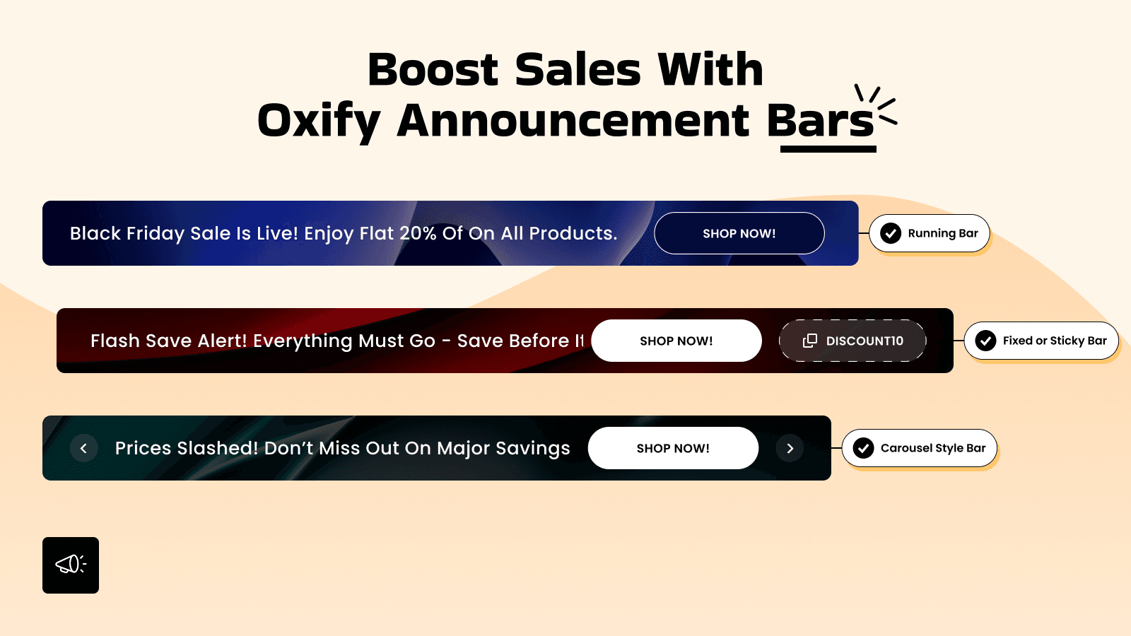Running, sticky & carousel announcement bars for Shopify