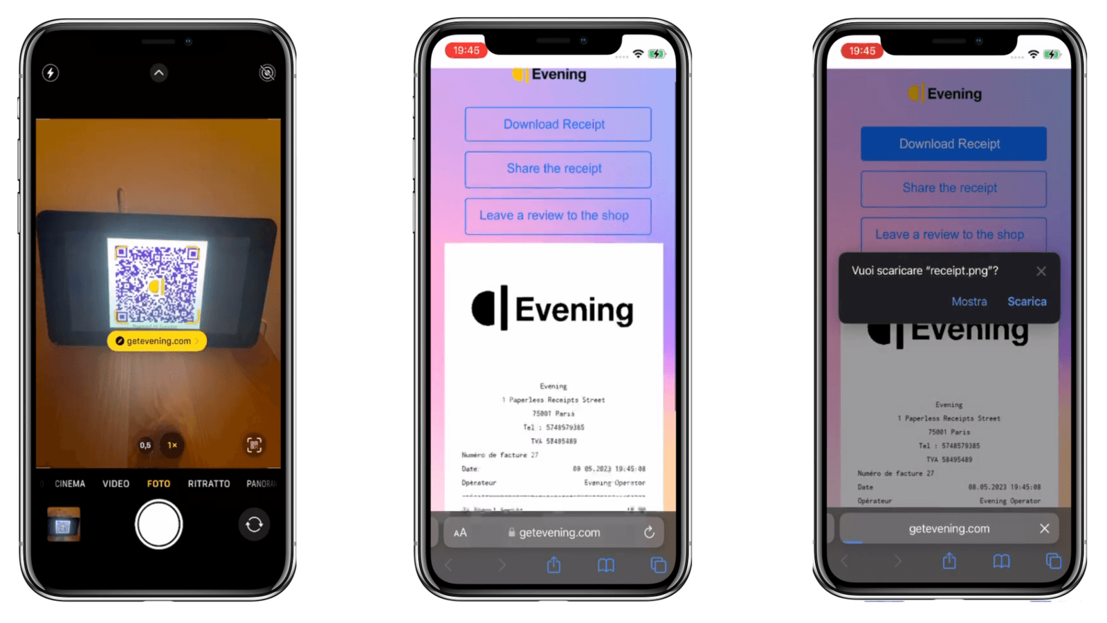 Scan - show receipt - download share leave review