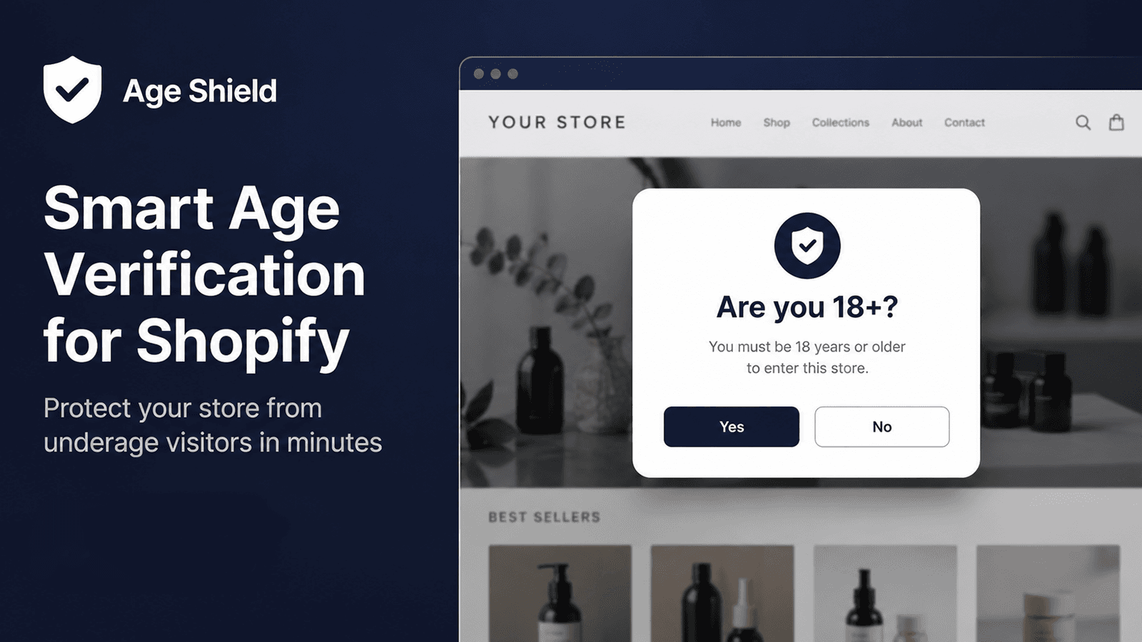 Age Shield popup on Shopify store asking are you 18+
