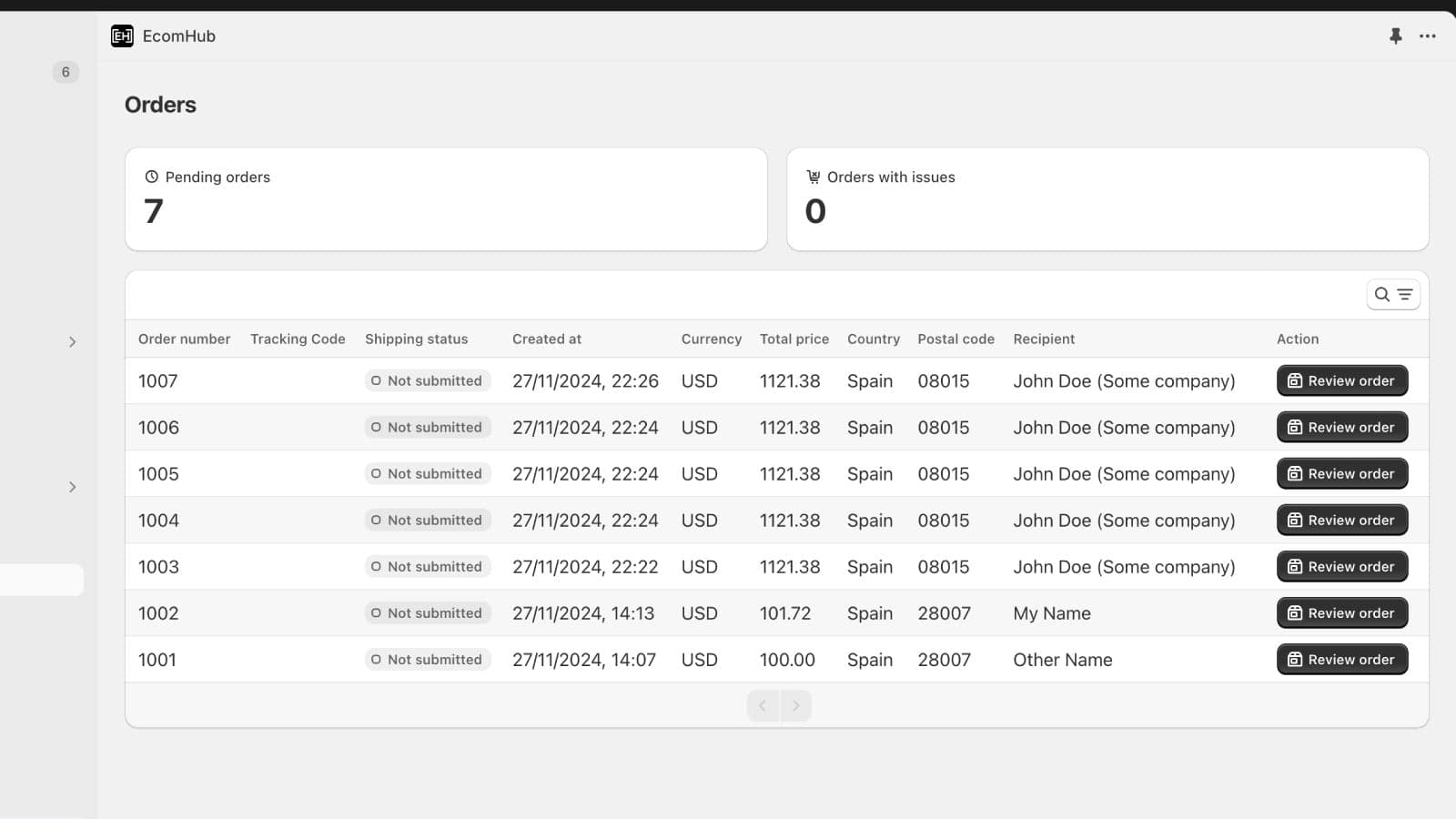 EcomHub Dashboard