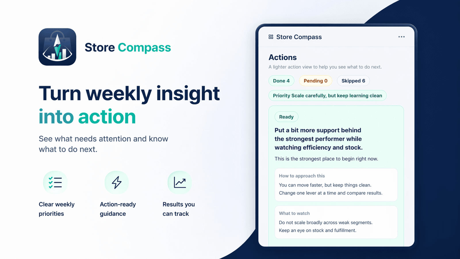 Store Compass weekly guidance and action-ready recommendations