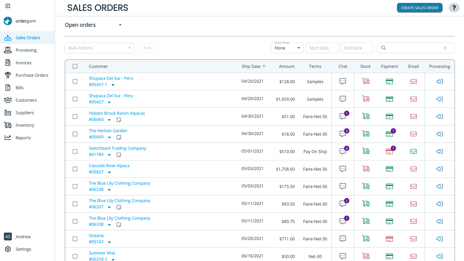 Sales Order List Page to Easily Manage Orders