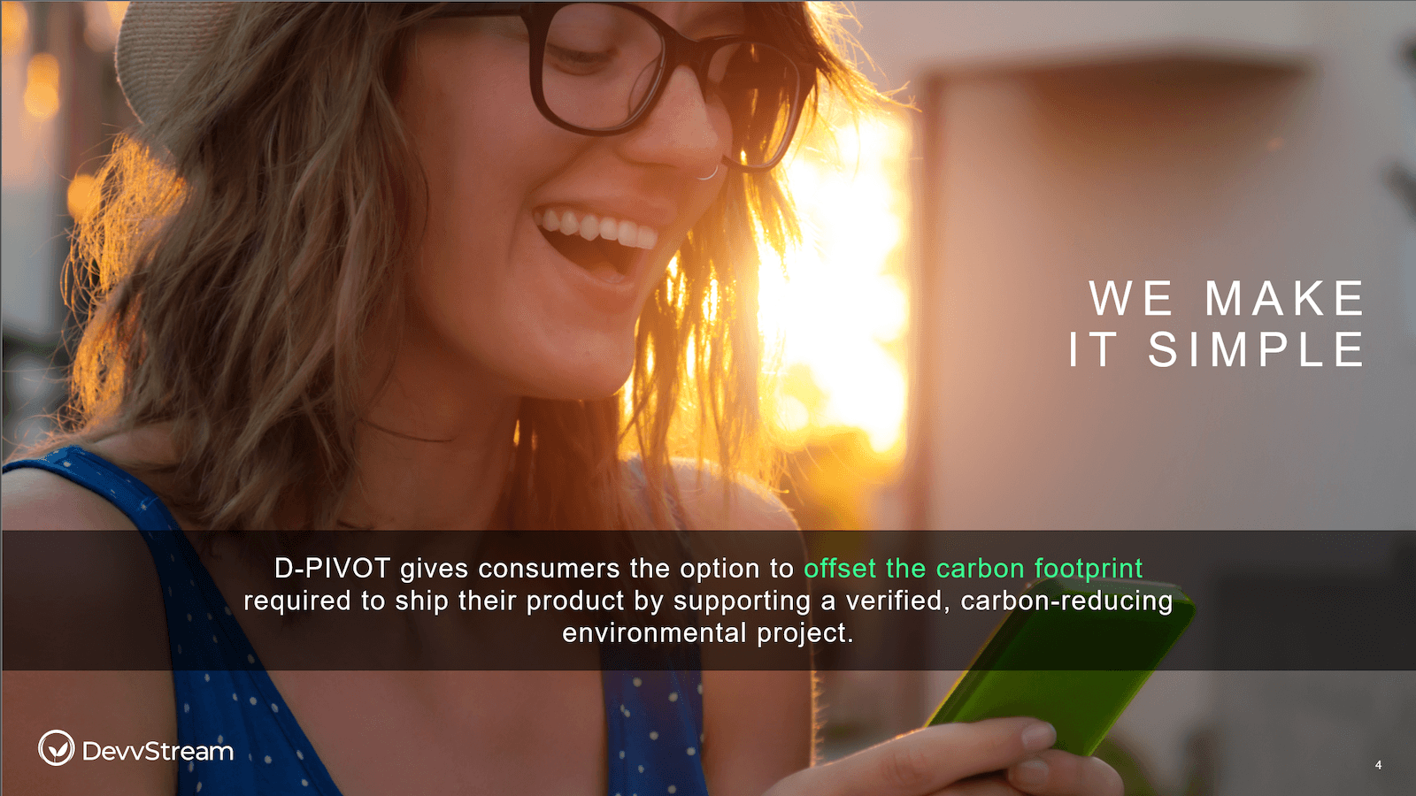 woman in background, DevvsSream logo and value proposition text