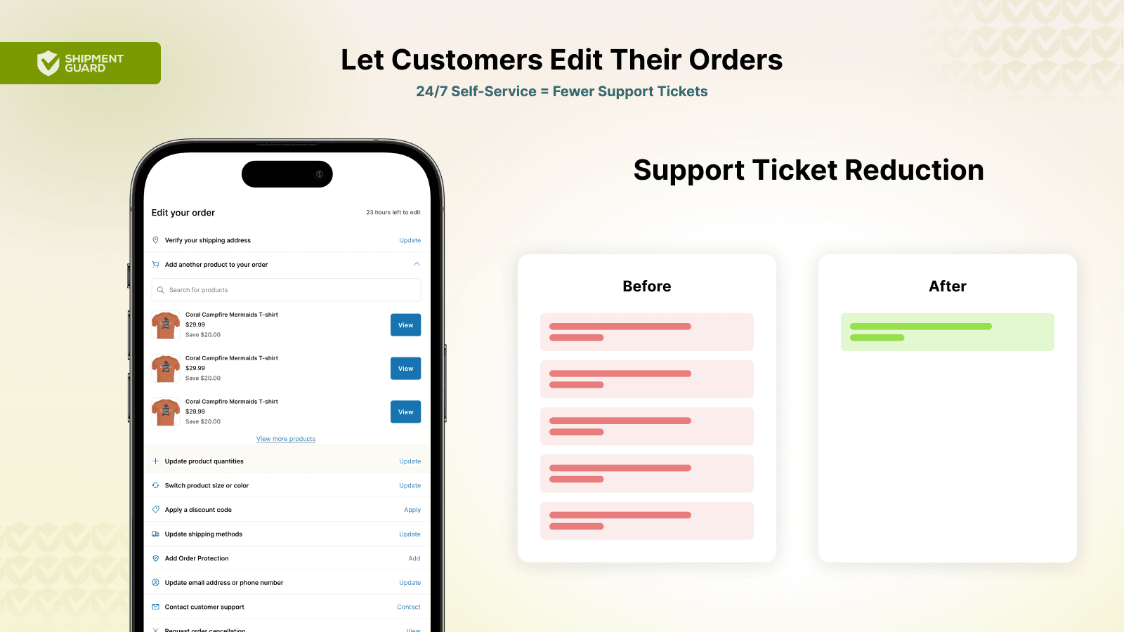 Allow customers to edit their orders without contacting support
