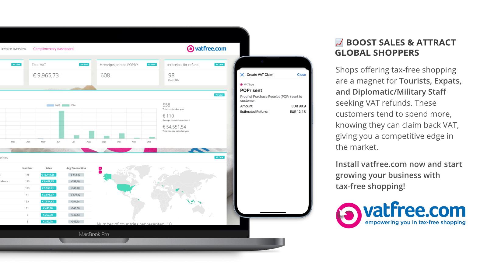 Attract international sales by offering vatfree.com VAT claims.