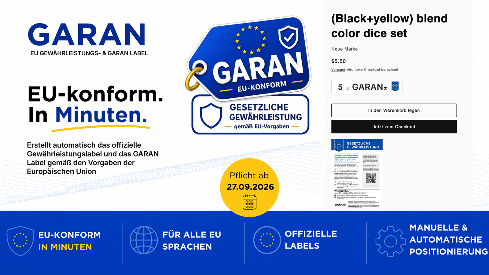 GARAN App mit automatischen EU-Gewährleistungslabels