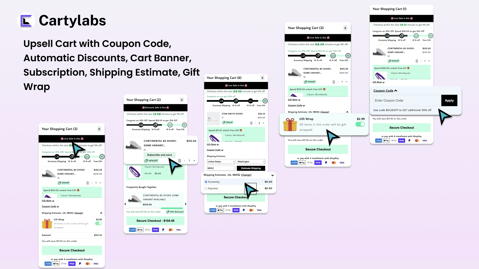 Smart Inupsells with discounts code, subscription, Ship Estimate
