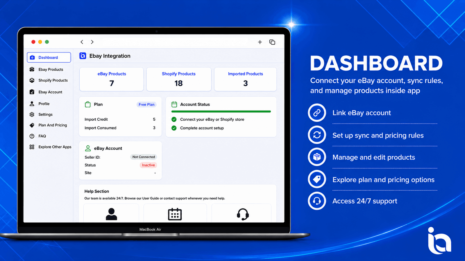 eBay integration dashboard with real-time sync status