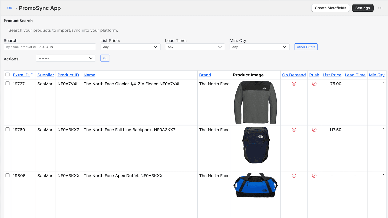 Import Products SanMar North Face Brand