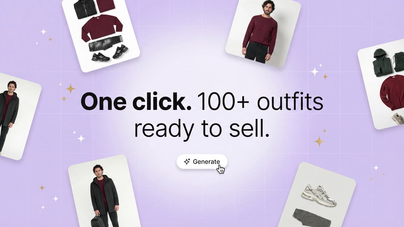 one click. 100 outfits ready to sell.