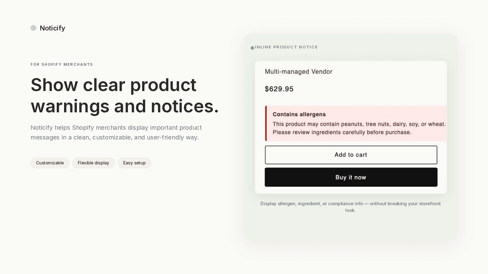 Noticify product warning setup and preview