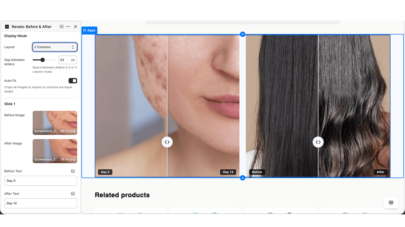Before after slider with multiple column support