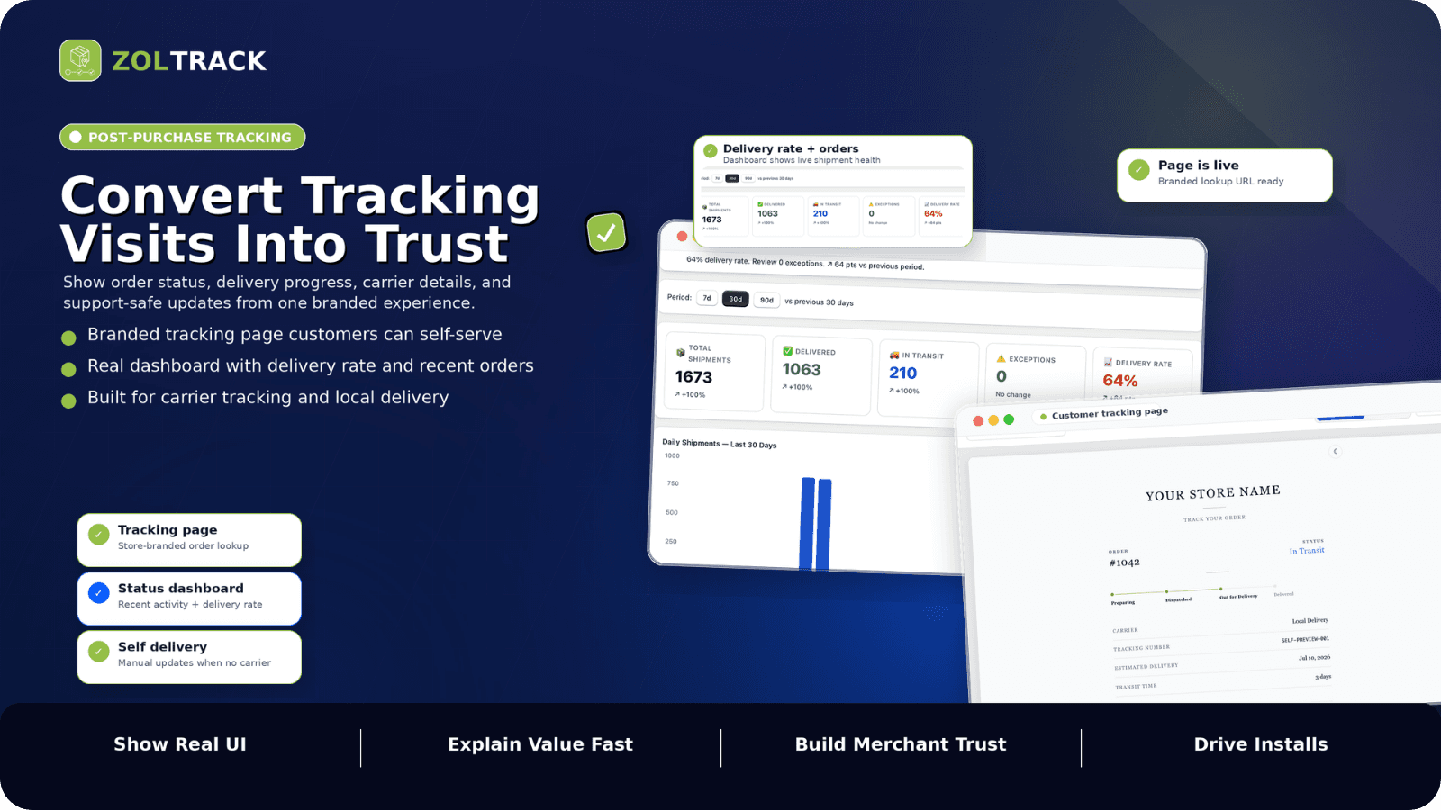 Branded Shopify order tracking page with delivery status