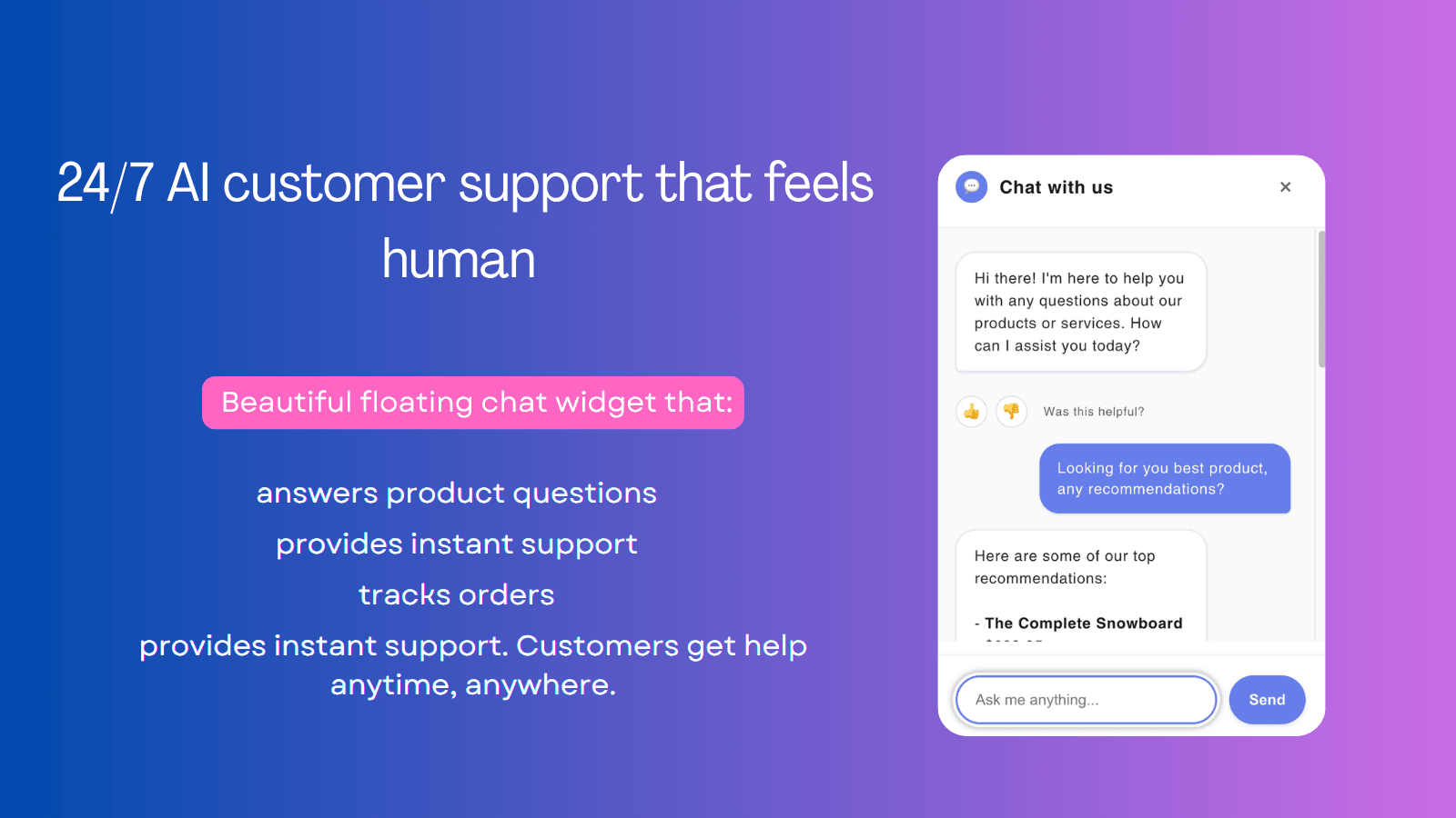 24/7 AI Customer Support with auto integration
