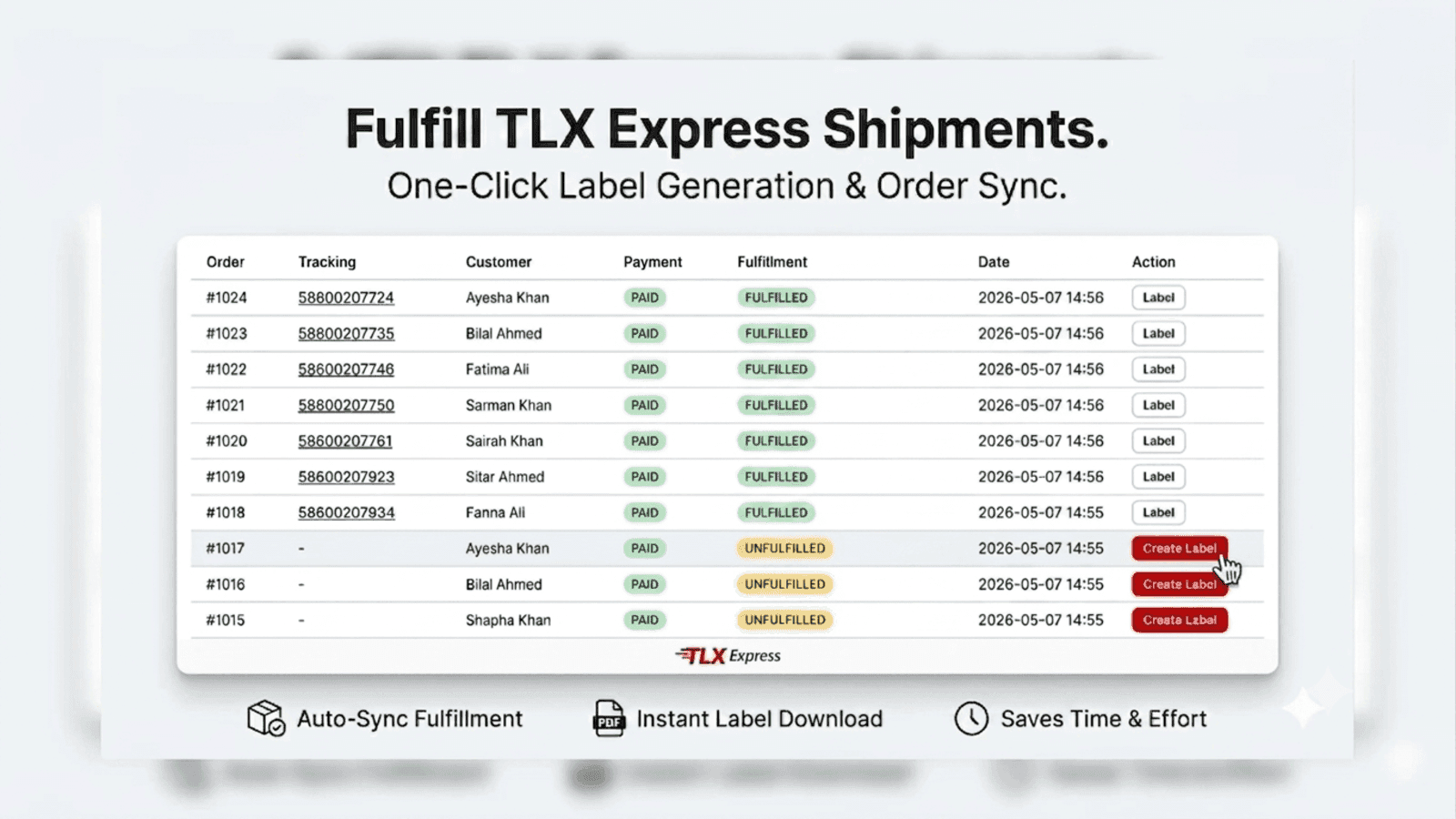 TLX Express shipping dashboard for Shopify: Generate labels and