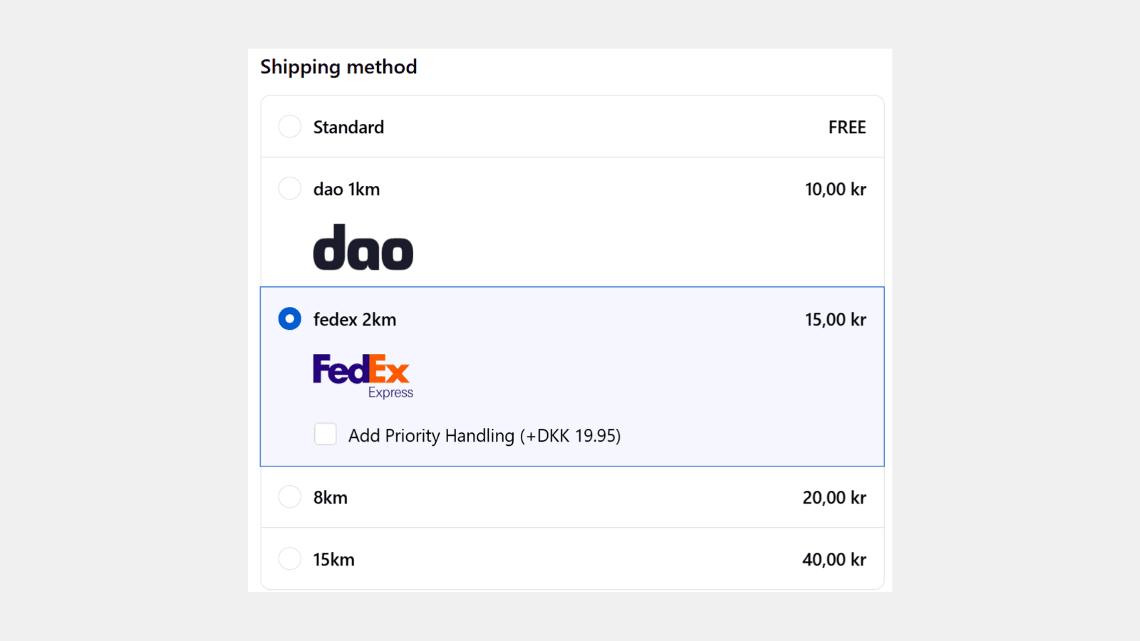 Checkout showing all functionality. Sort, logos and handling