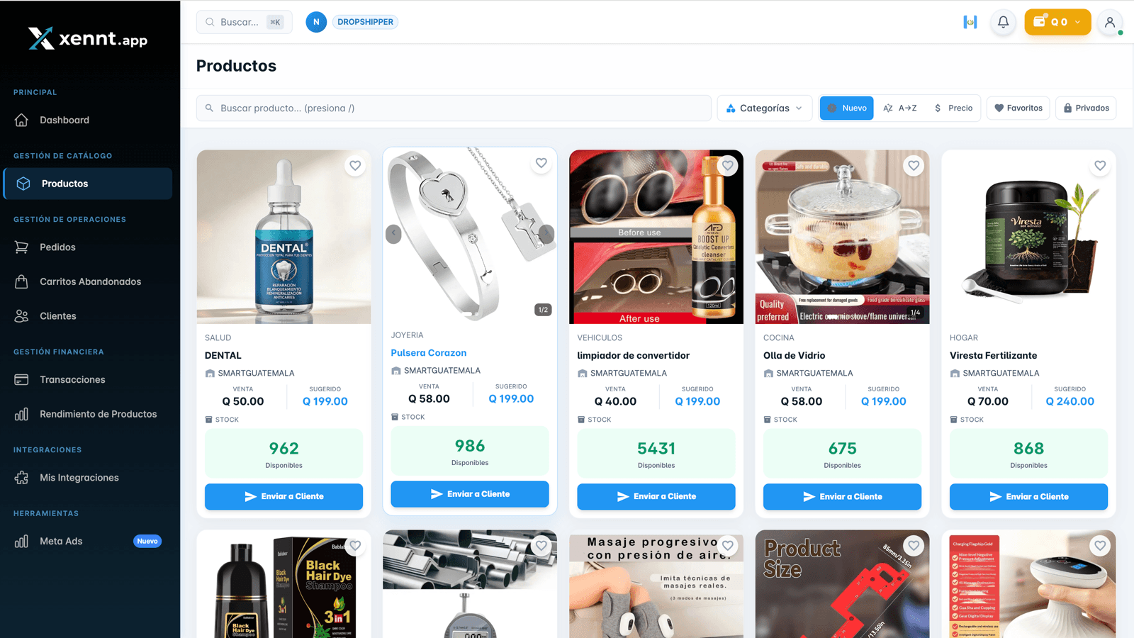 Productos disponibles