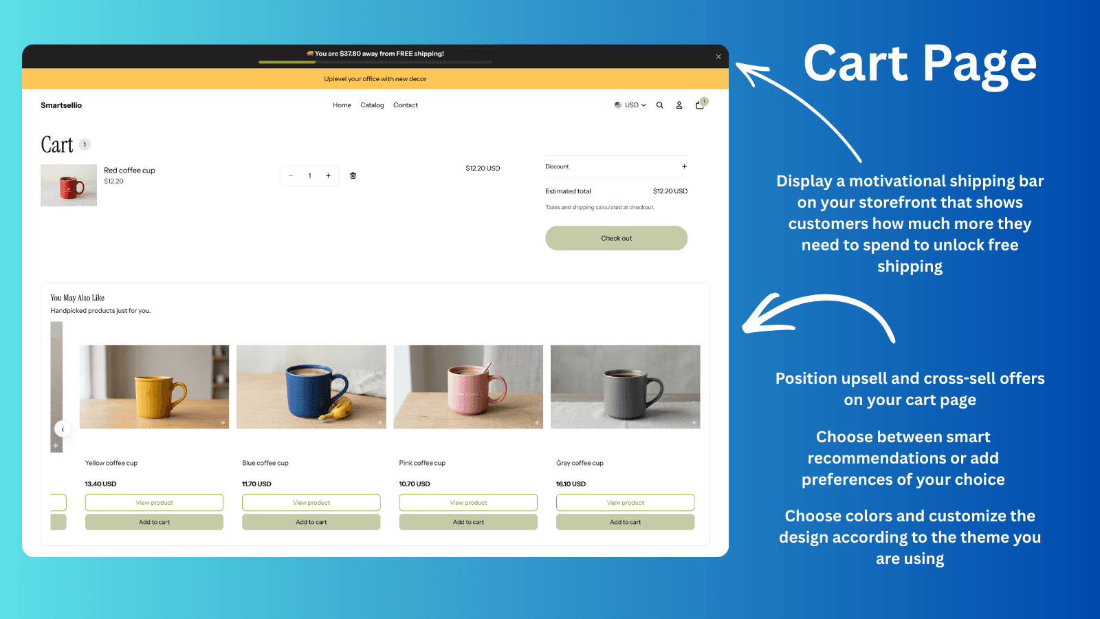 Cart Page with SmartSellio Upsell Widget