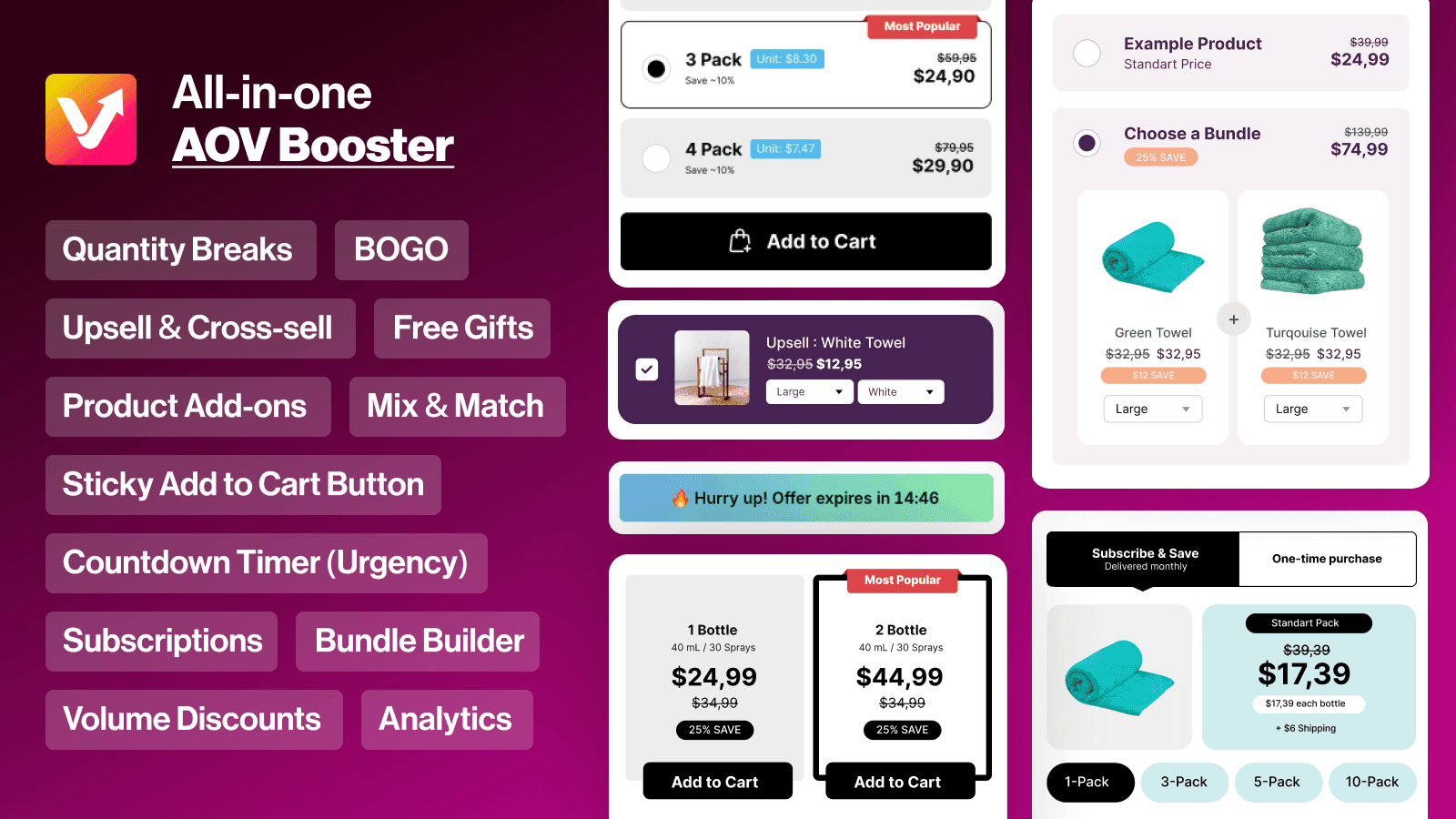Boost AOV with quantity breaks, BOGO, gifts and sticky bundles