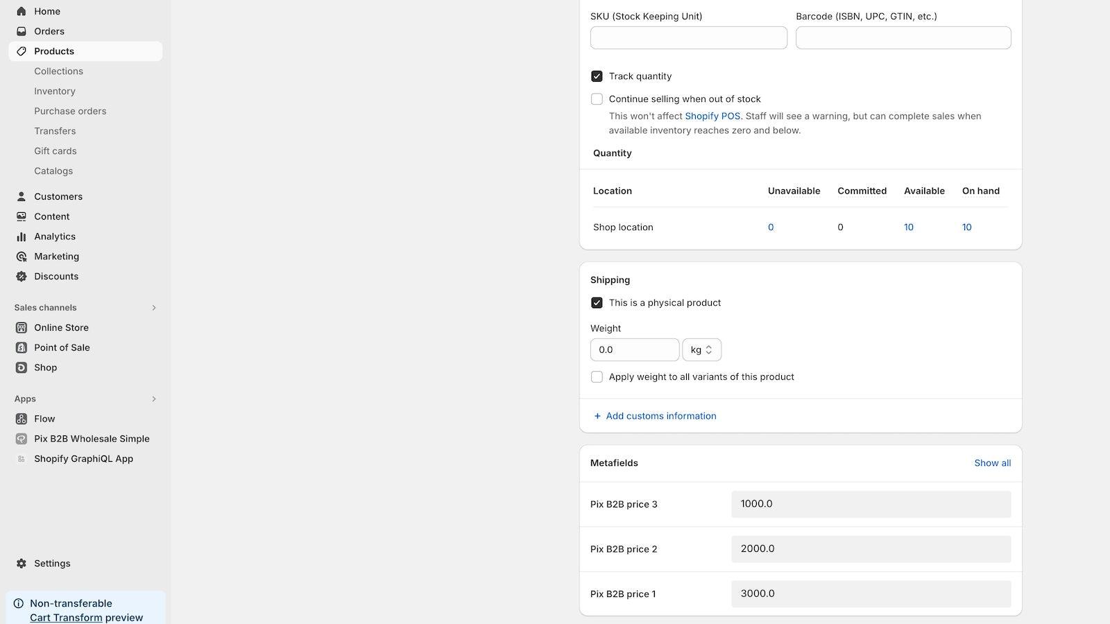 New meta fields for entering wholesale product variant prices