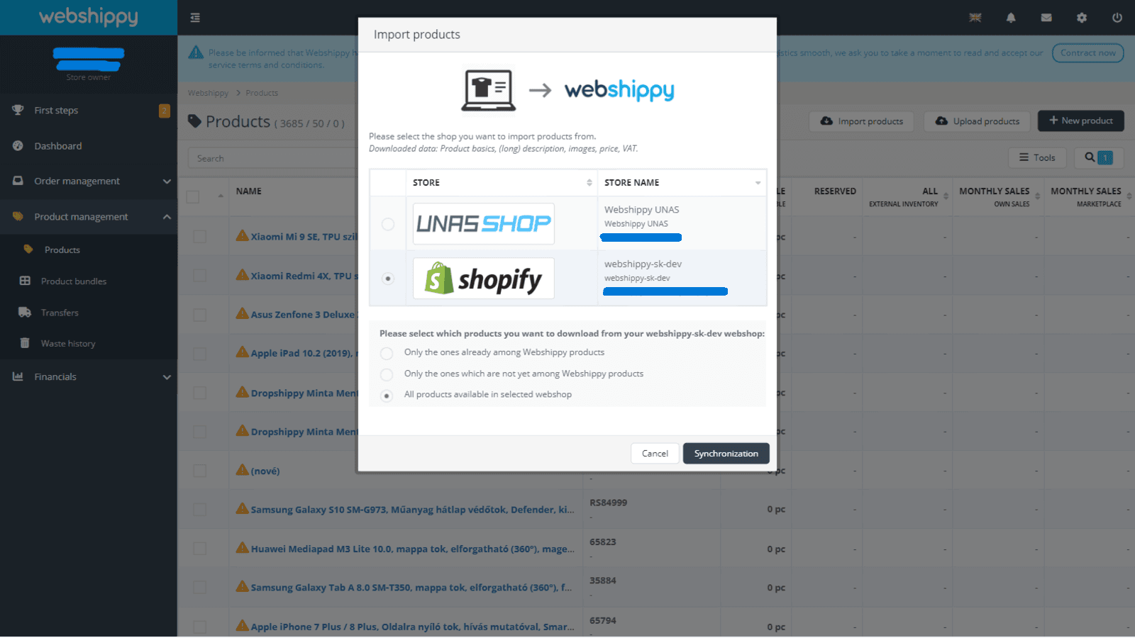 Import products into Webshippy