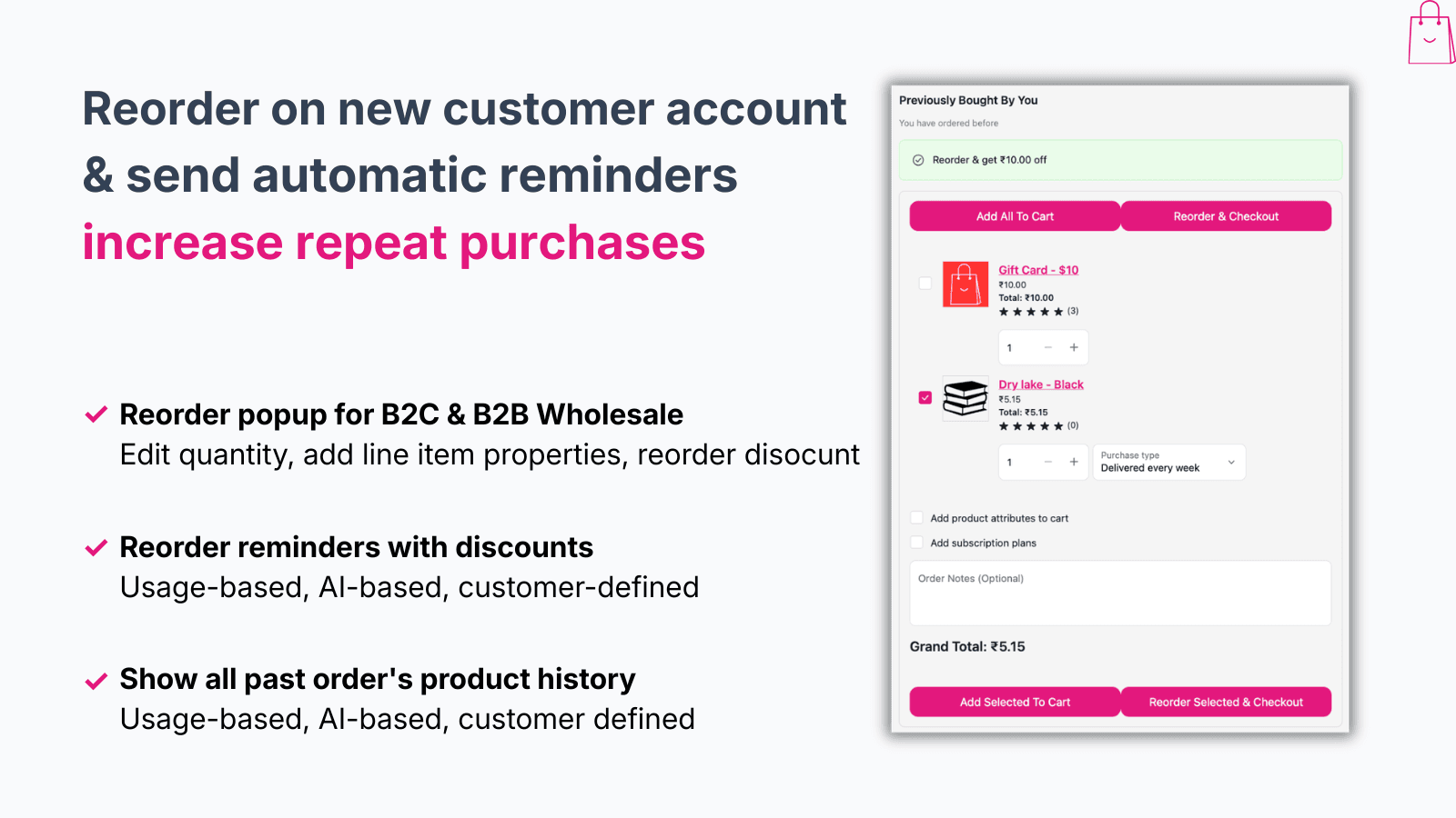 send reorder reminders with reorder discount and checkout link