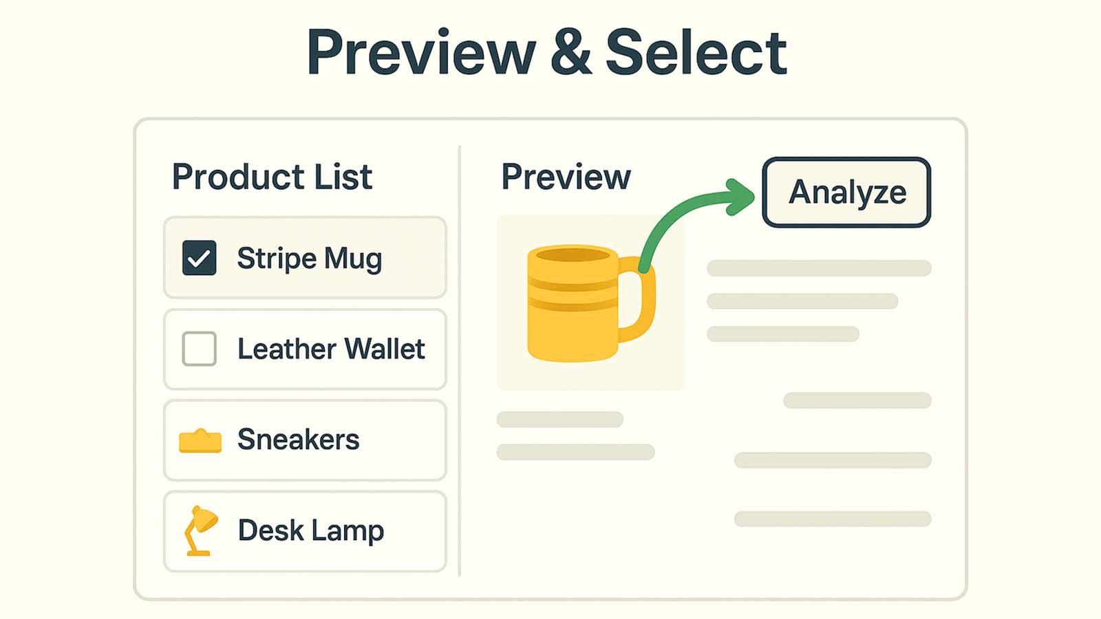 Preview & Select – pick a reference product