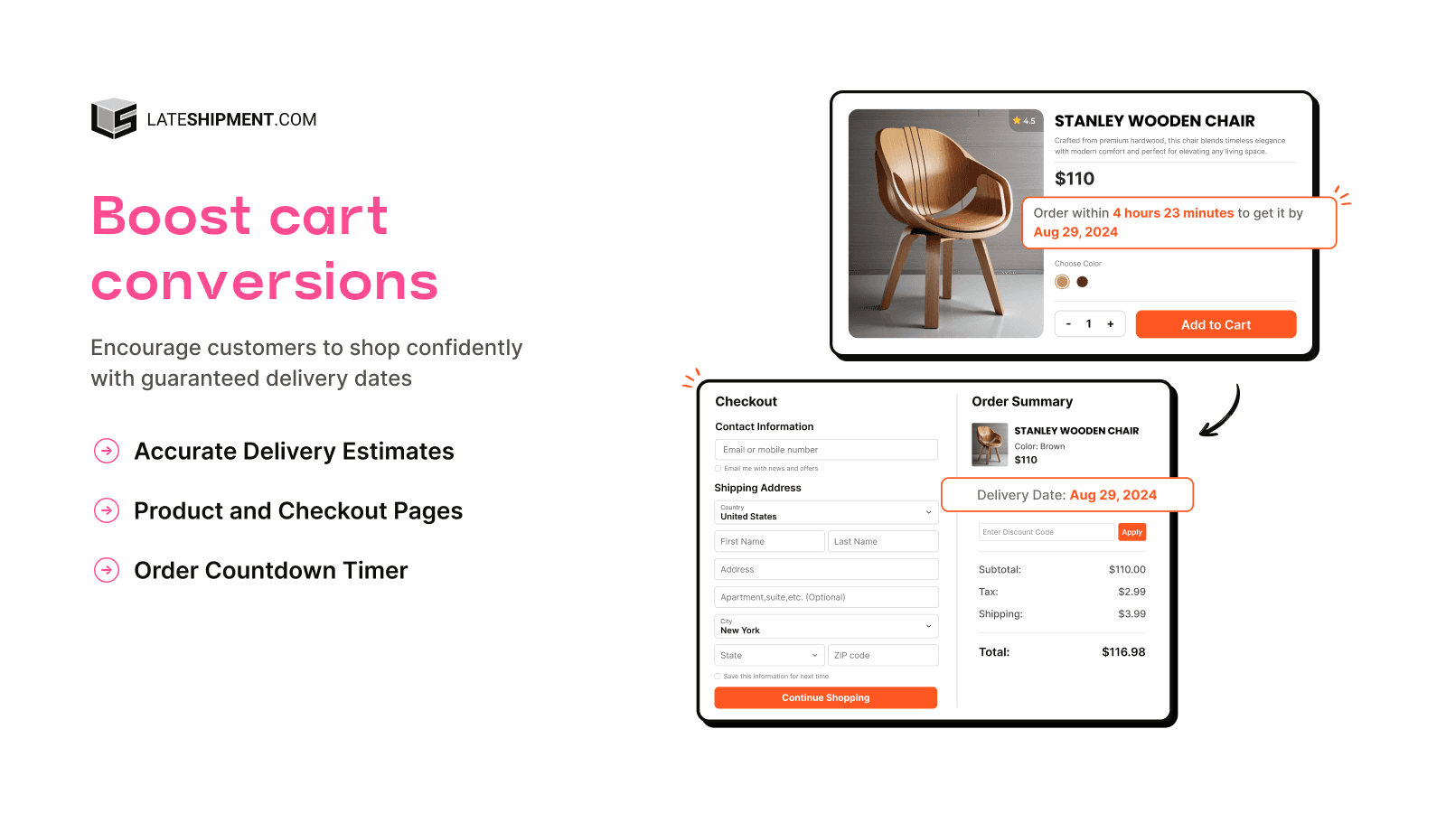 Estimated delivery dates on product and checkout pages