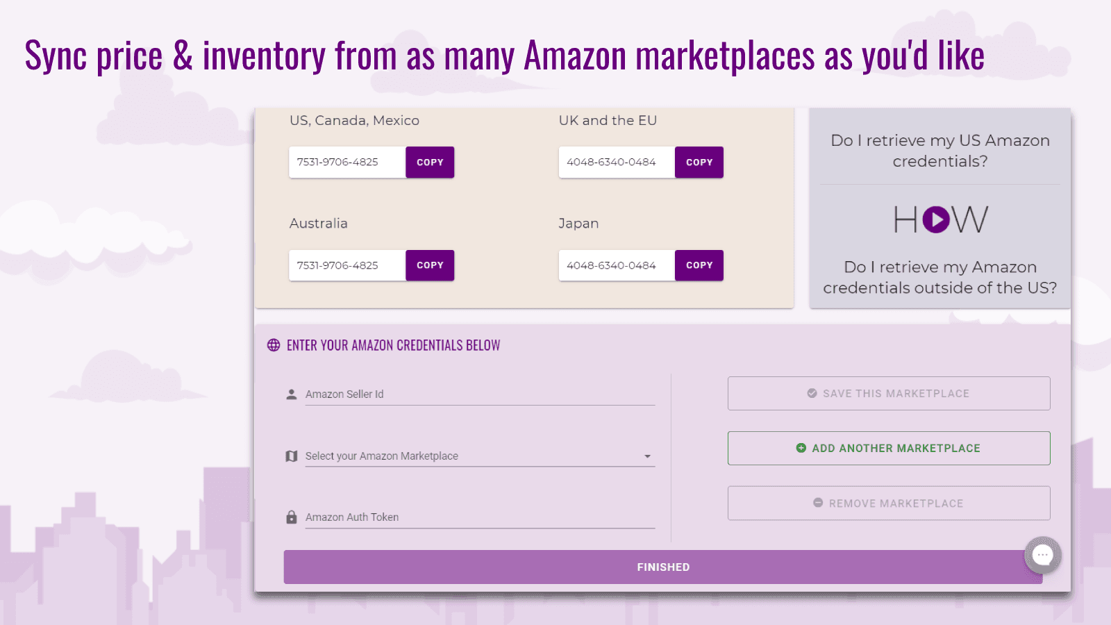 Sync from as many Amazon FBA Marketplaces as you sell