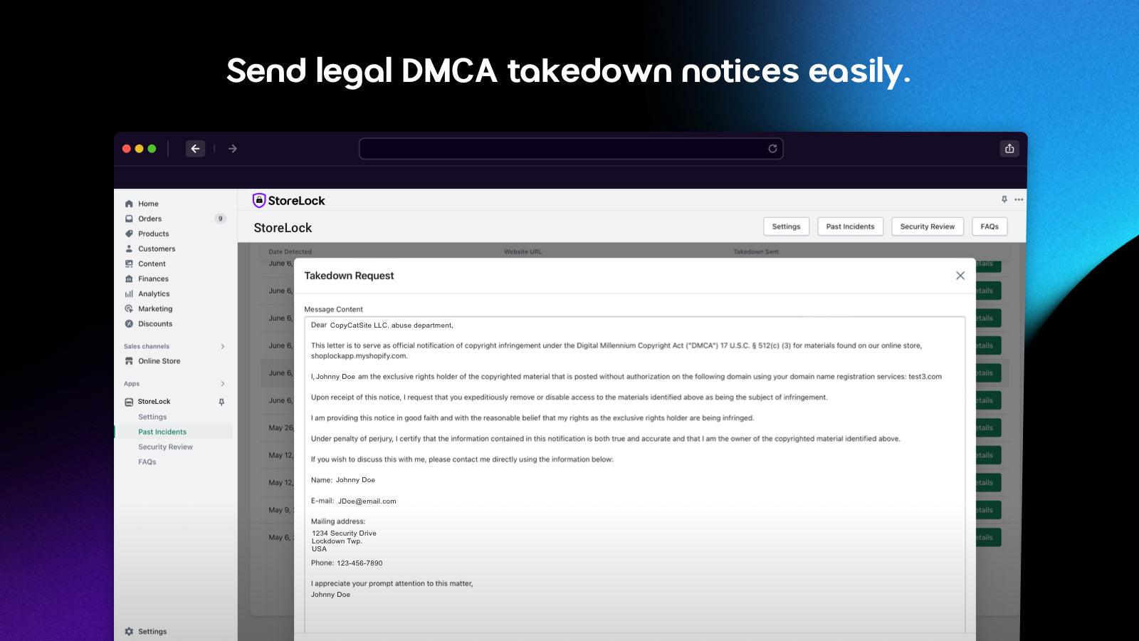 Send templated legal notices to sites found using your content.