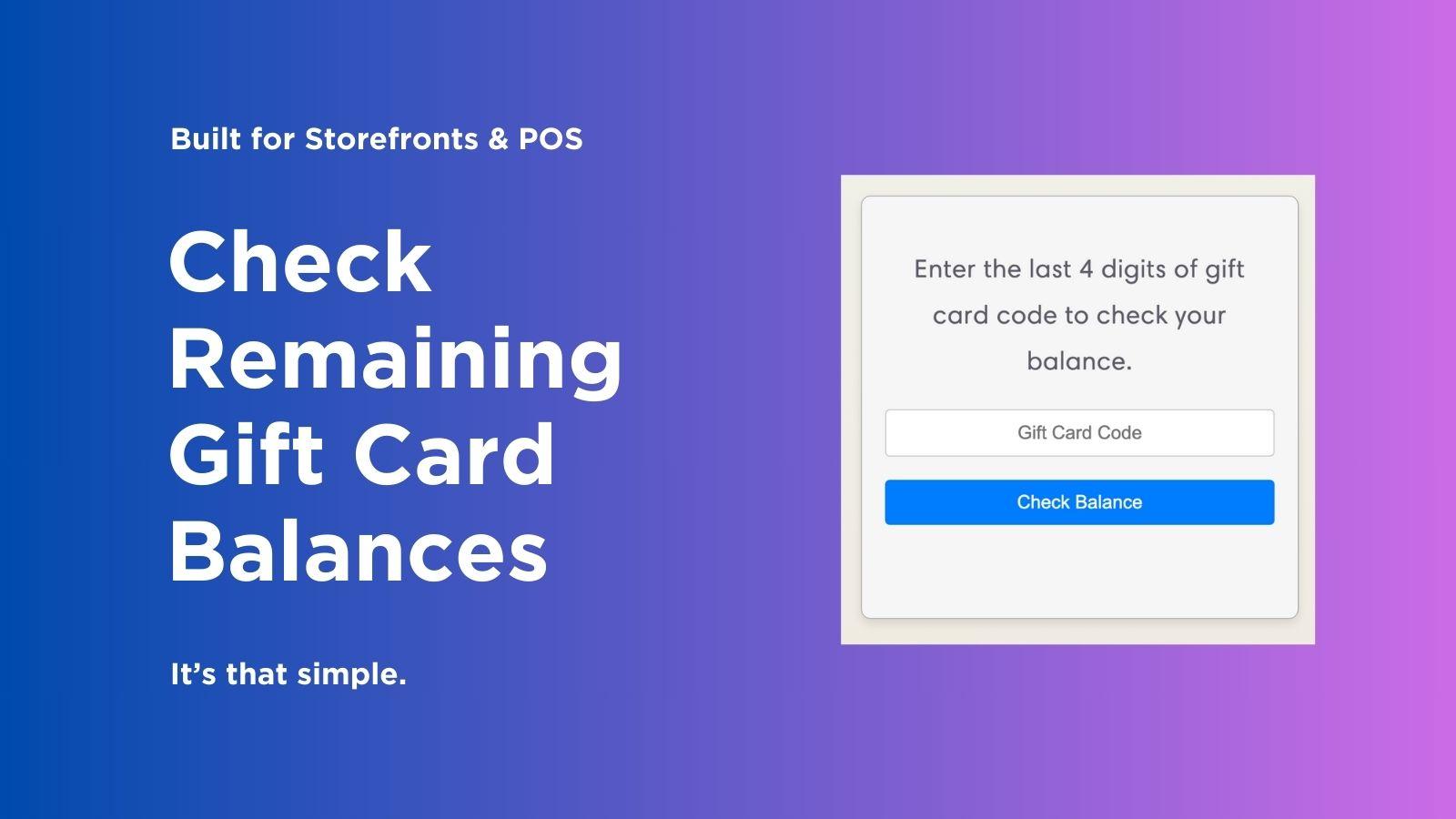 high level bullet points of gift card balance app features