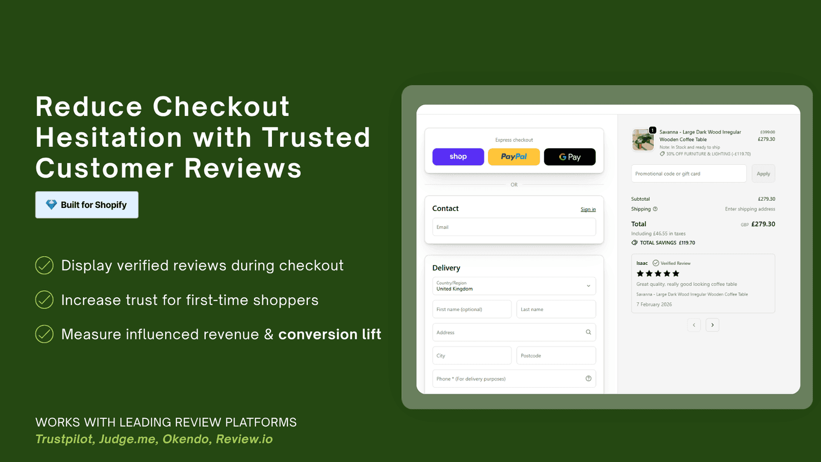 Verified reviews displayed at checkout