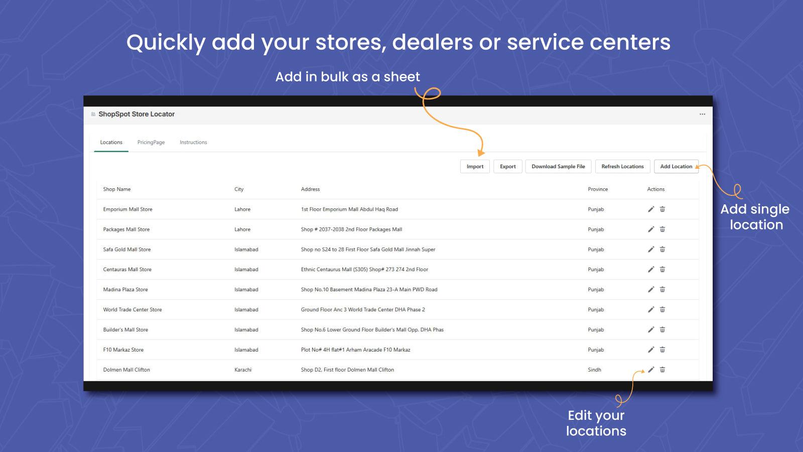 add multiple store locations