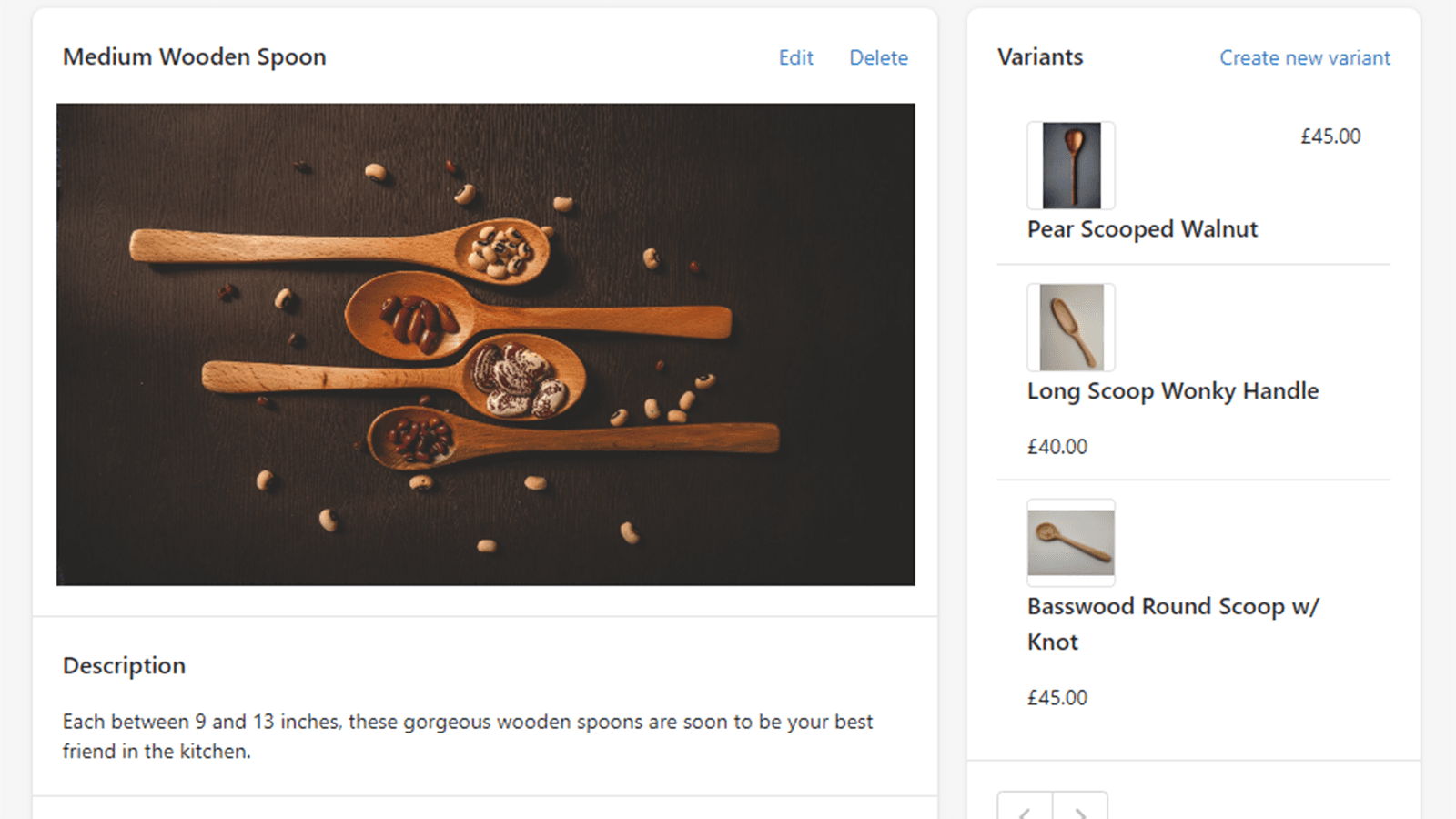 Screenshot of the product info page