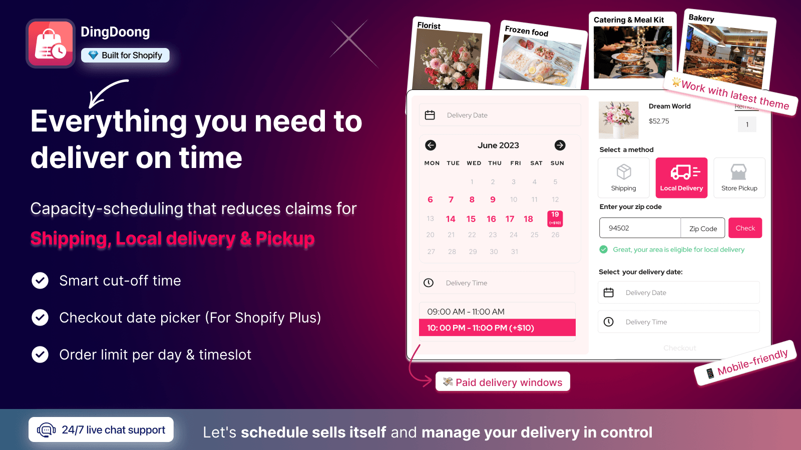 Pre-order delivery with date picker for shipping, local delivery