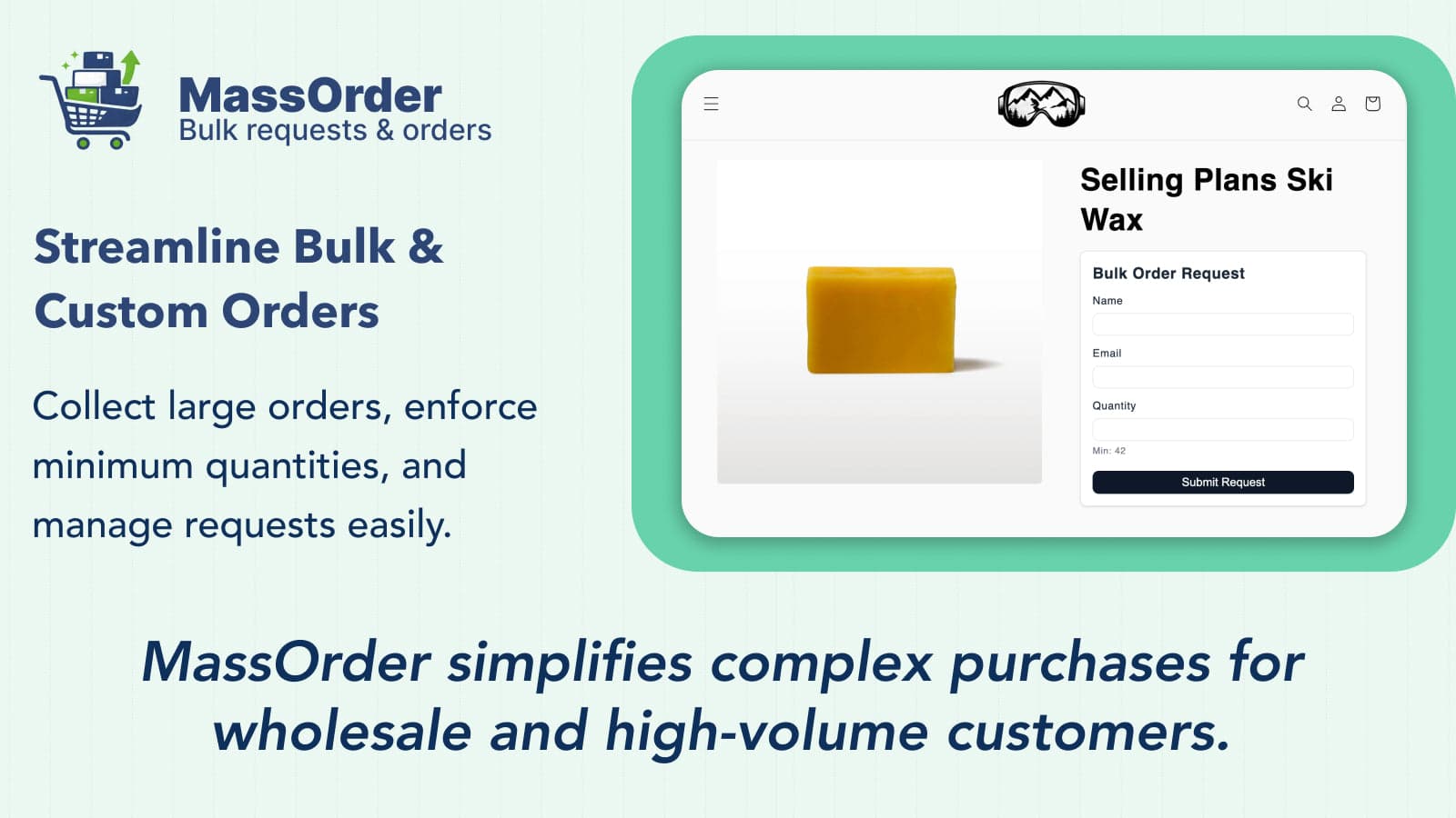 Bulk order form for submitting large or custom product orders