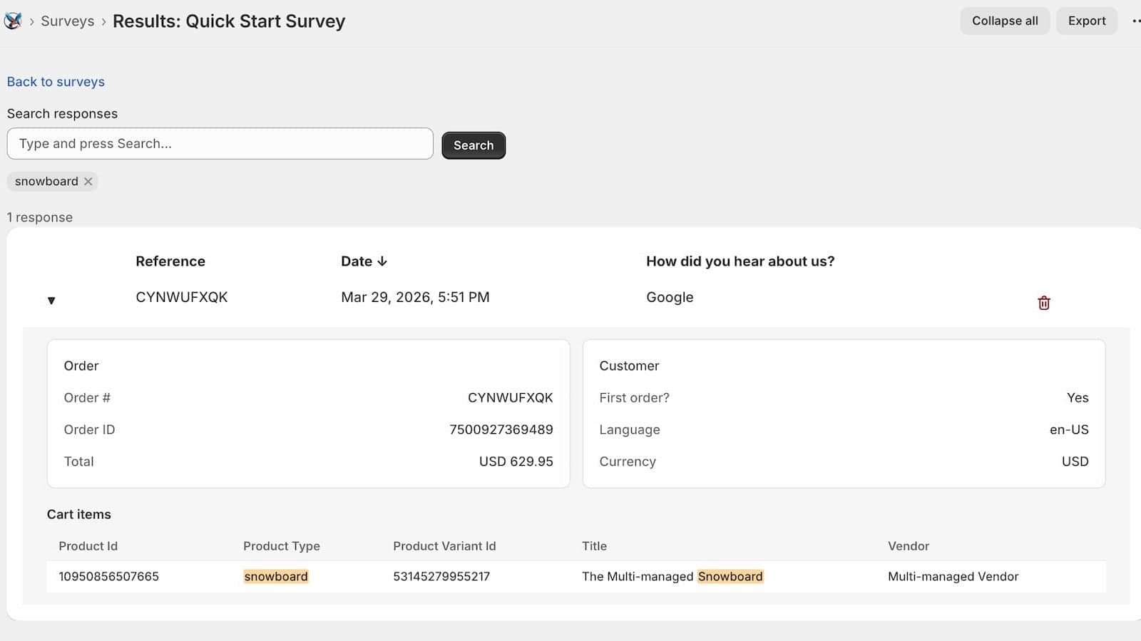 swoop-survey results page