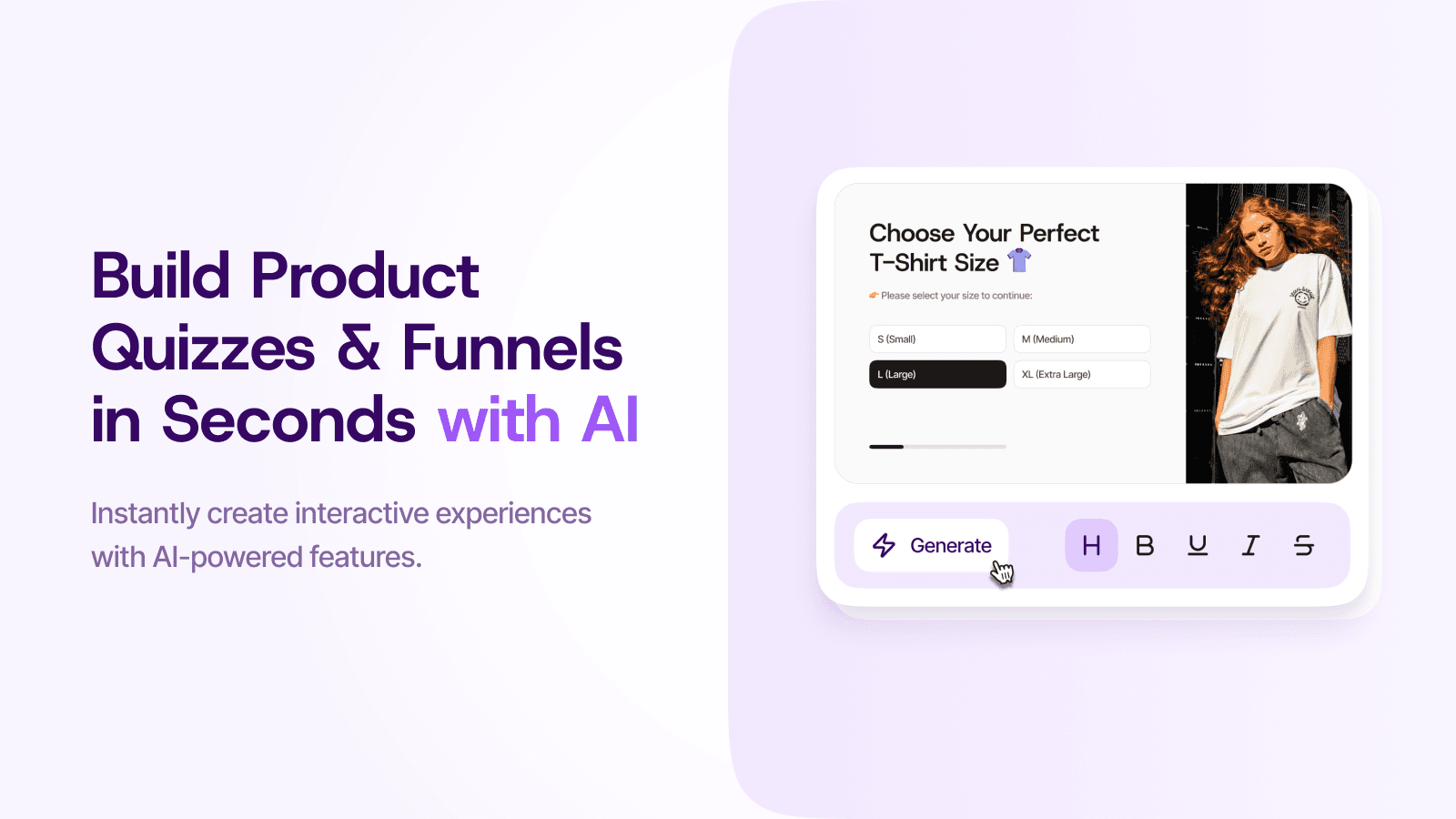 Quiz builder interface using AI to create product quizzes