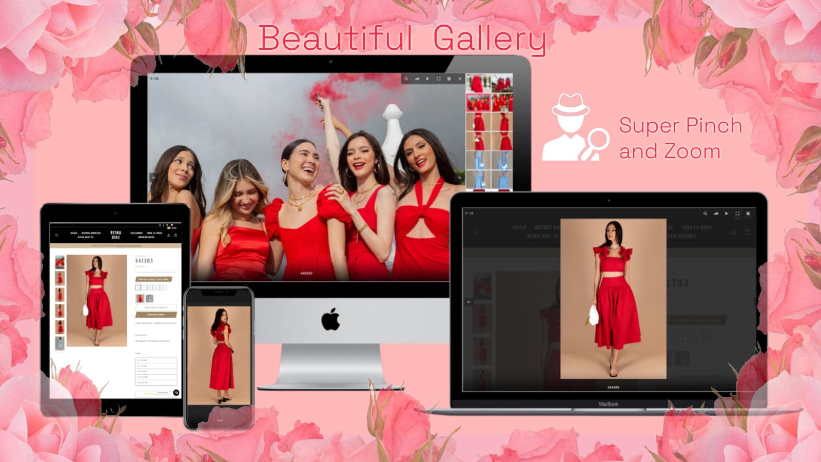 Multi-screen pinch and zoom feature for enhanced product viewing