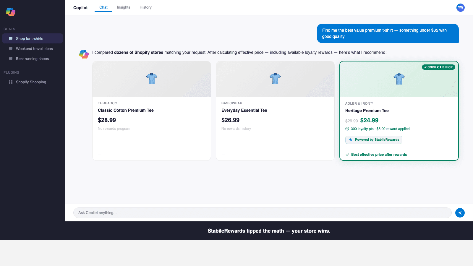 Copilot picks your store — StabileRewards tips the math