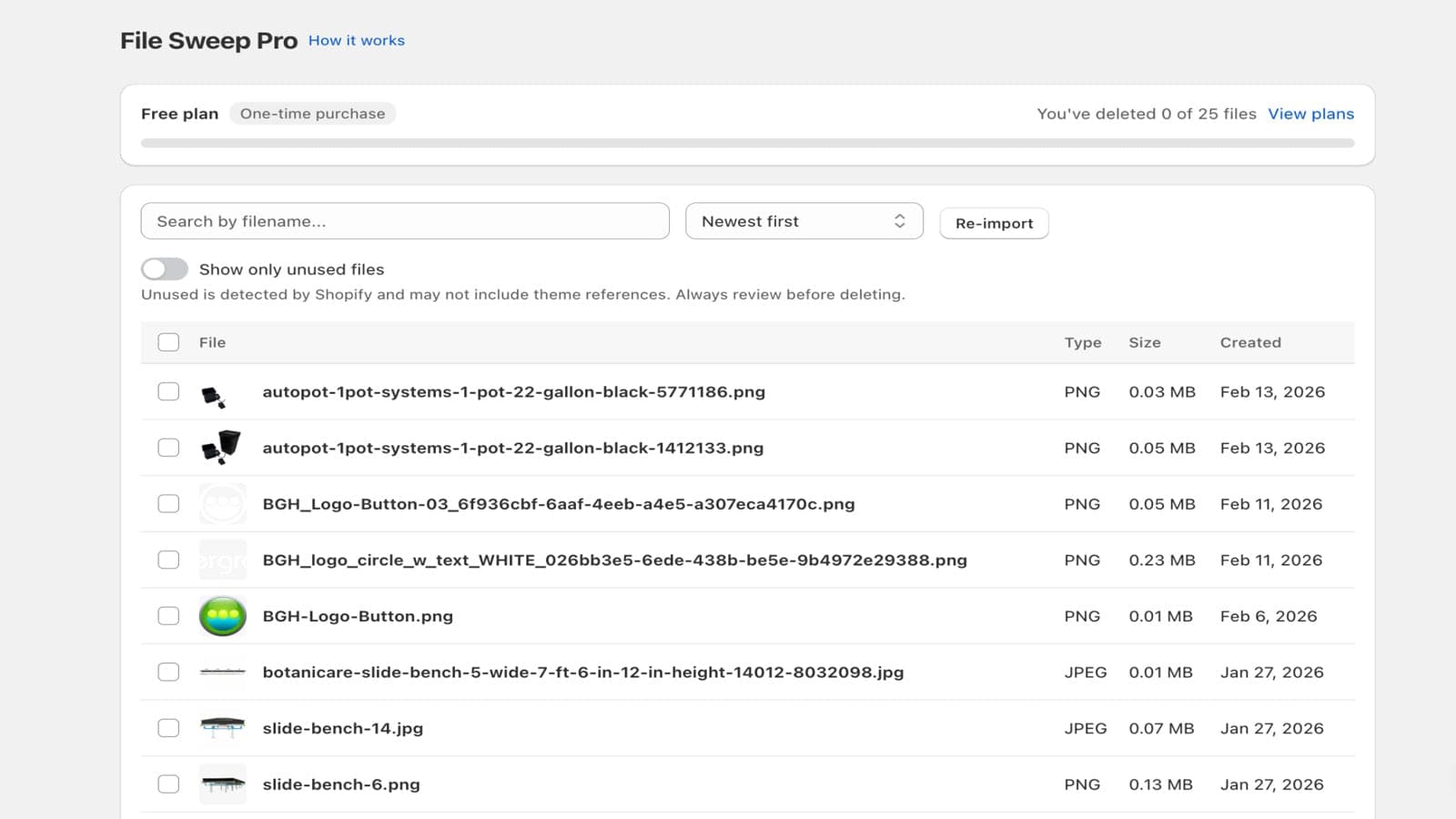 Shopify app scanning store for unused images and media files